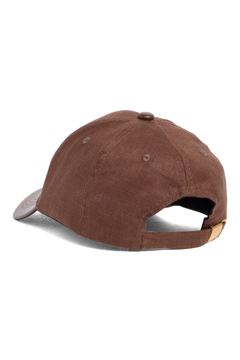 Linen and Faux Leather Baseball Cap, Alternate, color, BROWN