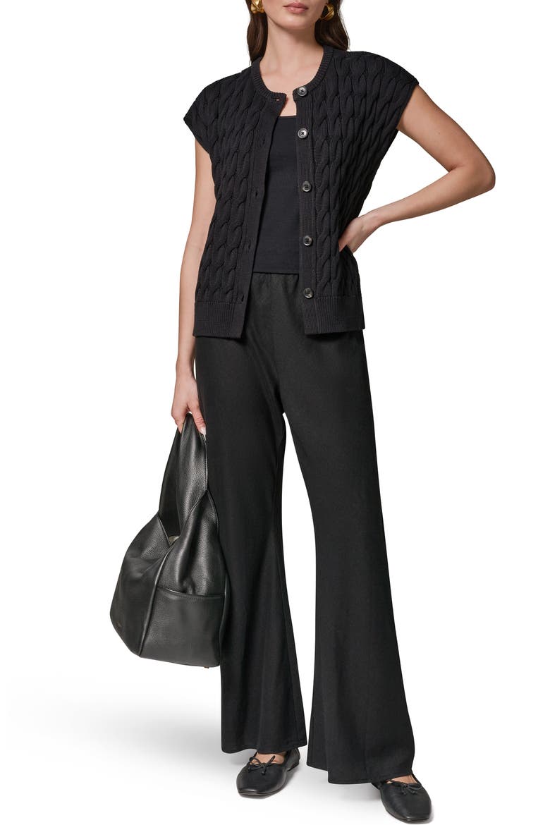 Extended Shoulder Cable Cardigan, Alternate, color, BLACK