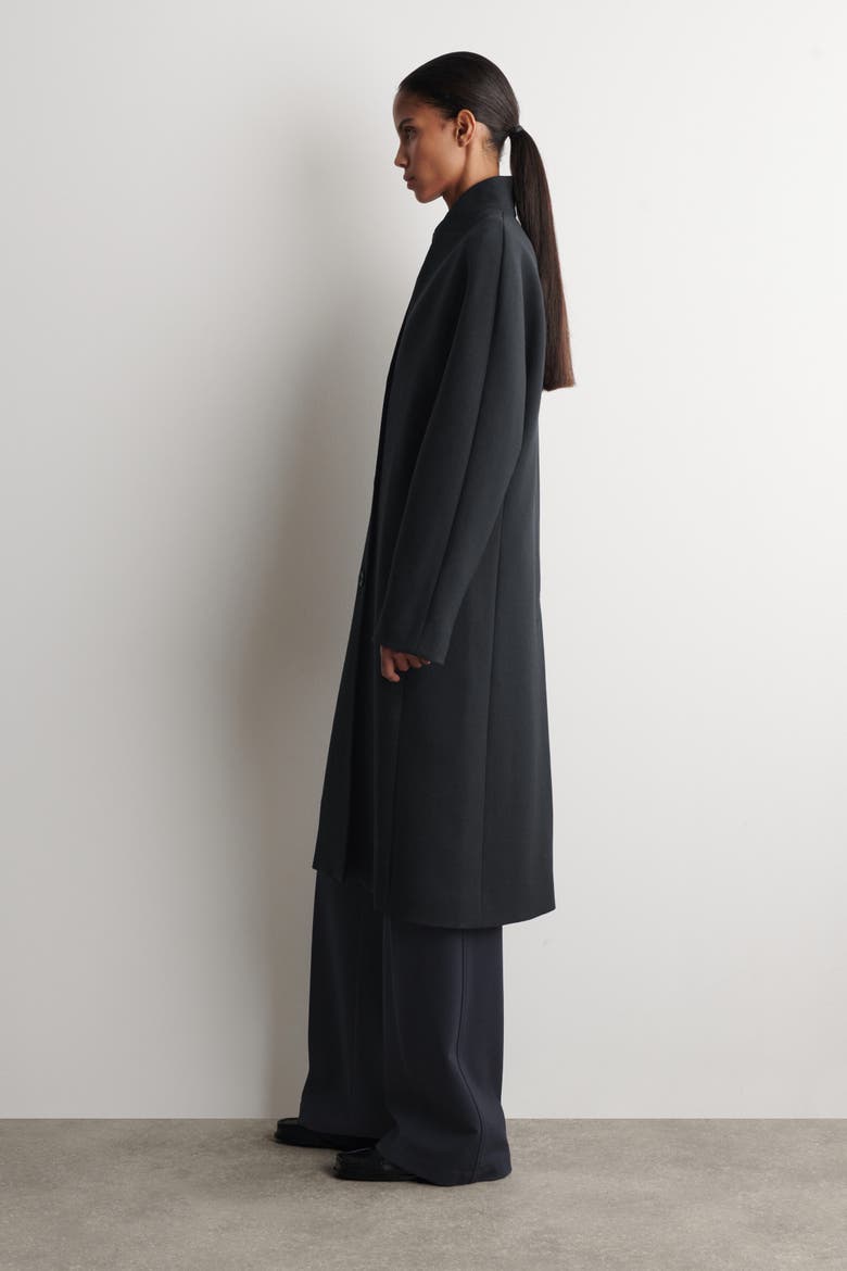 Collarless Wool-Twill Coat, Alternate, color, DARK GRAY