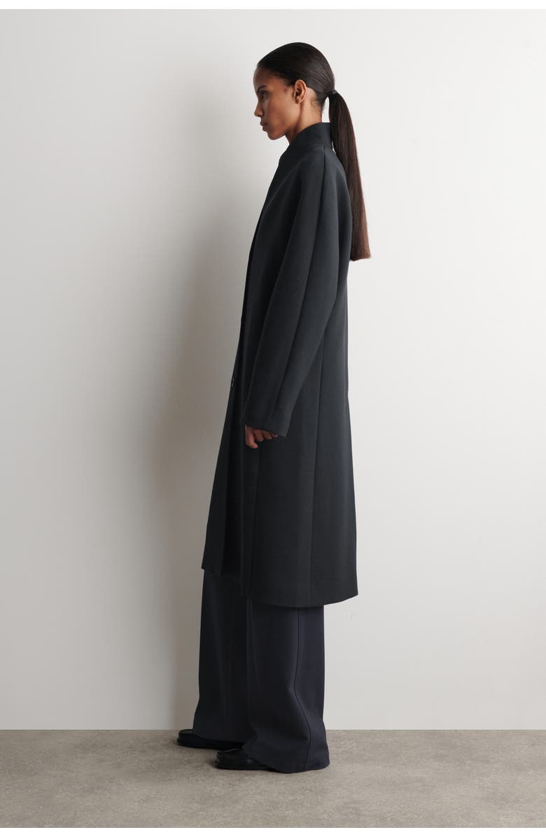 COS Collarless Wool-Twill Coat, Alternate, color, Dark Gray
