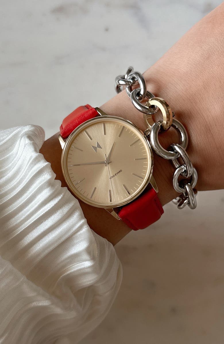 MVMT Boulevard Leather Strap Watch, 38mm, Alternate, color,