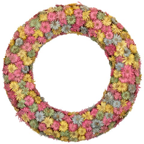 Multi-colored Daisy Artificial Spring Floral Wreath, 10-inch
