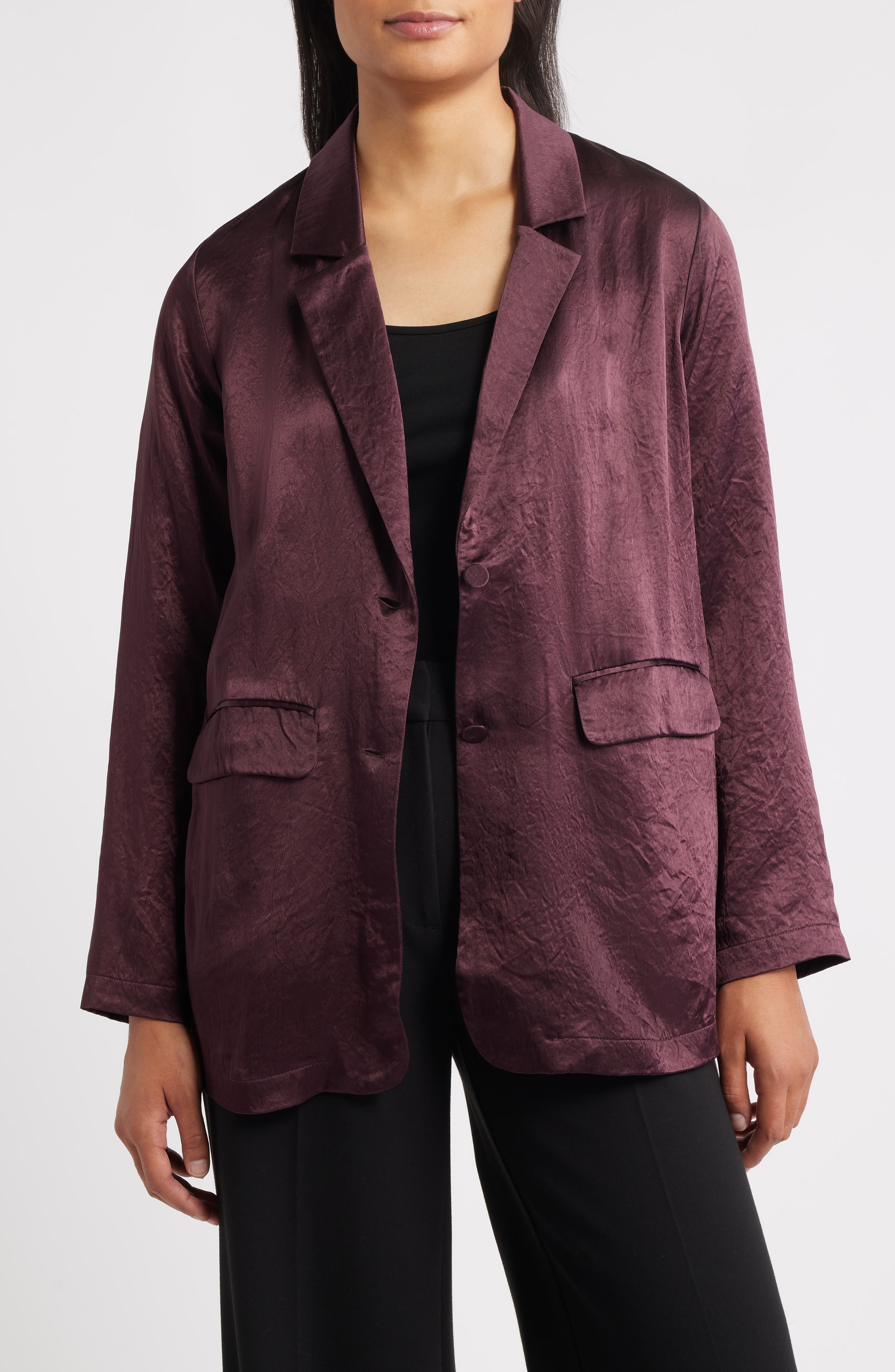 Eileen Fisher Crinkled Satin Blazer