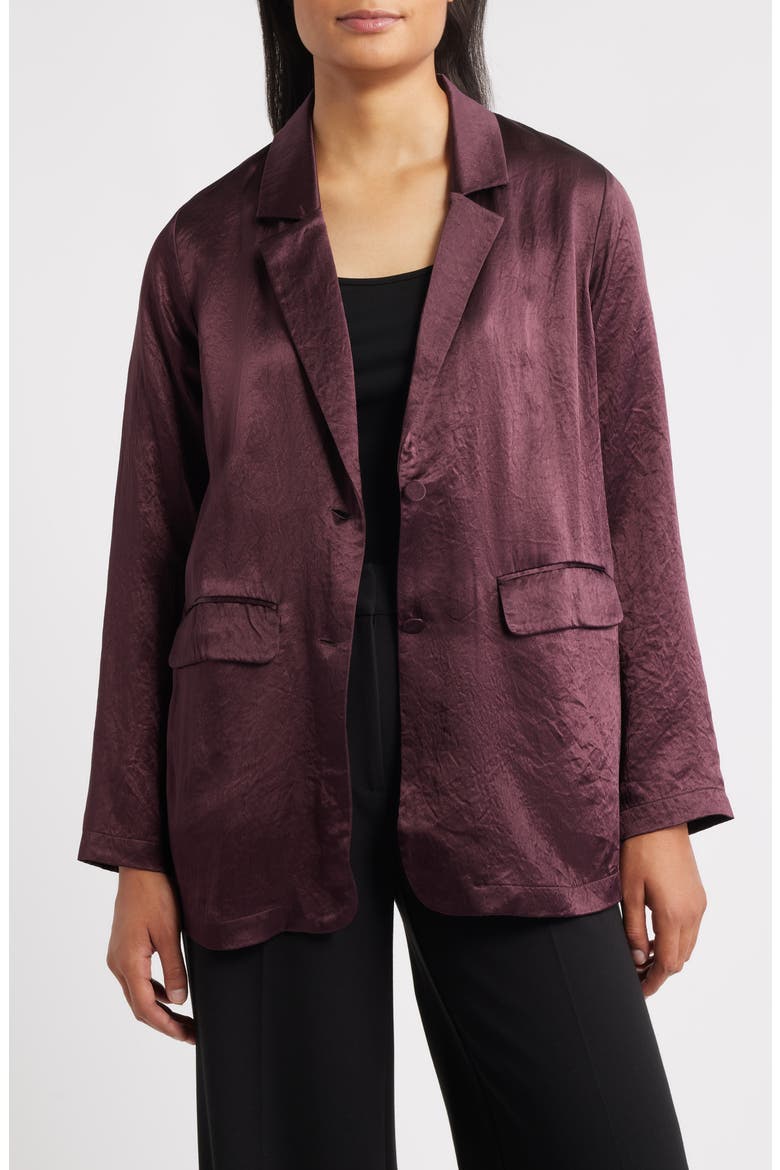 Crinkled Satin Blazer, Main, color, WINE