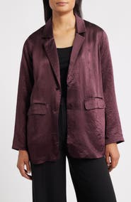 Eileen Fisher Crinkled Satin Blazer
