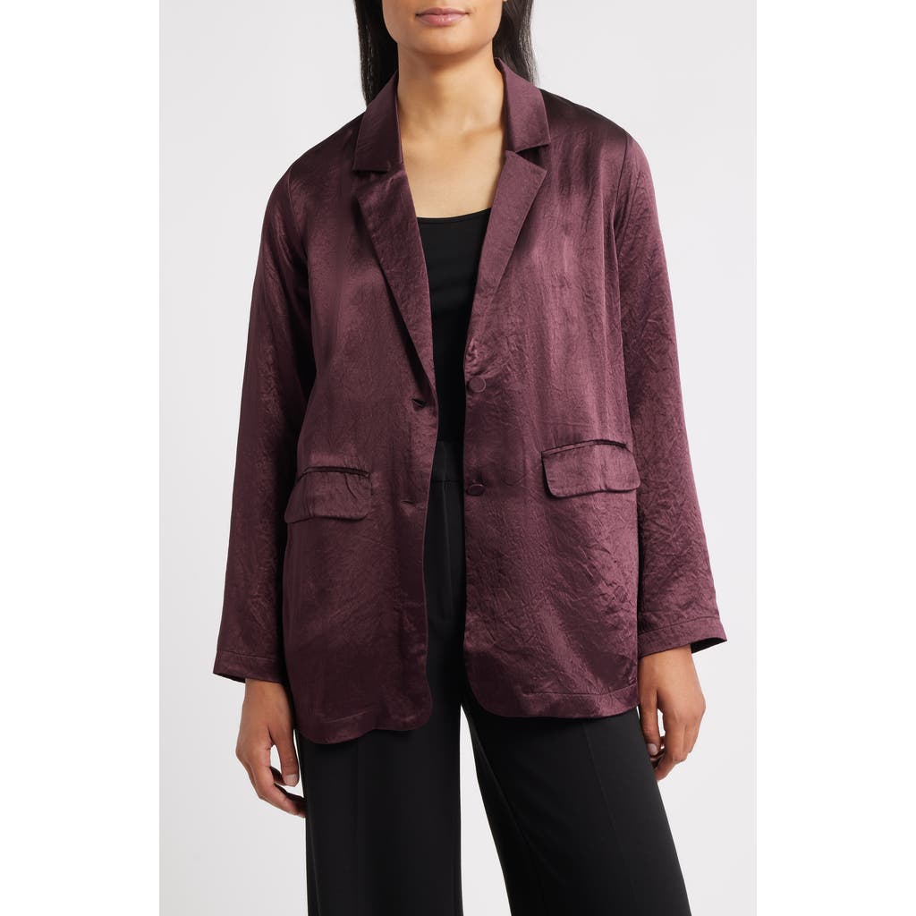 Eileen Fisher Crinkled Satin Blazer In Burgundy