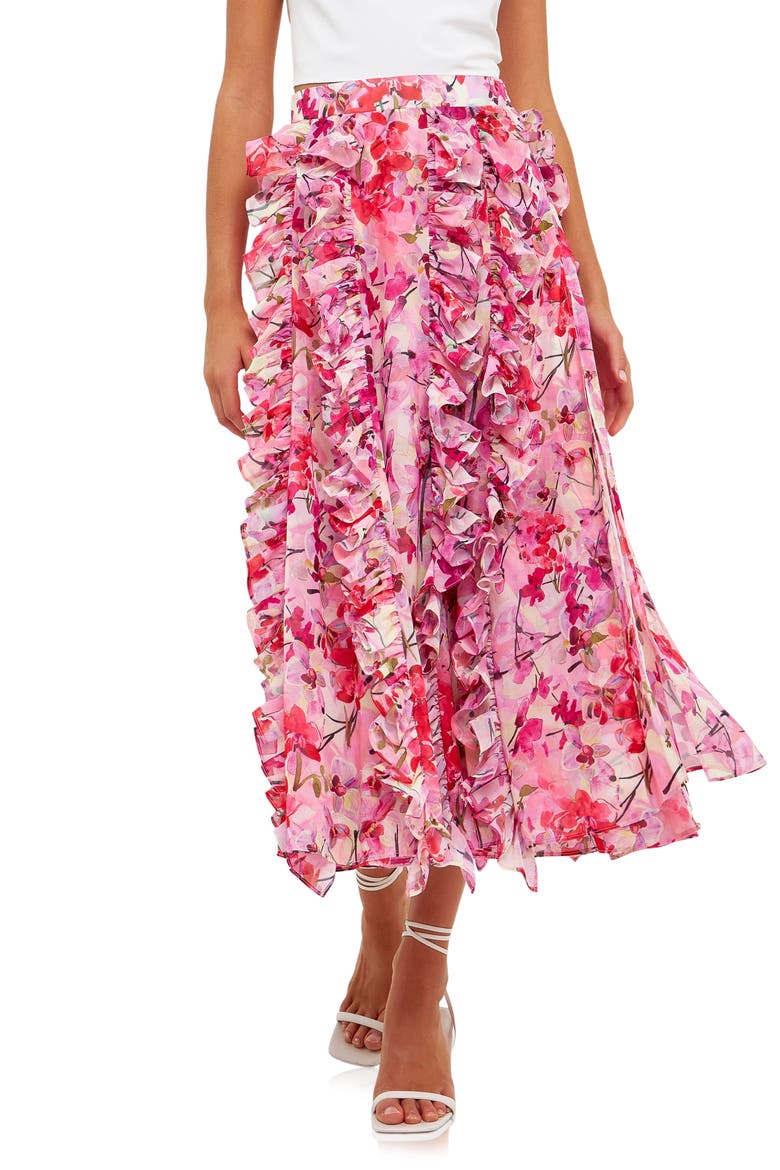 Floral Ruffle Skirt, Main, color, PINK MULTI