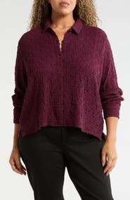 Eileen Fisher Classic Collar Stretch Organic Cotton Blend Button-Up Shirt