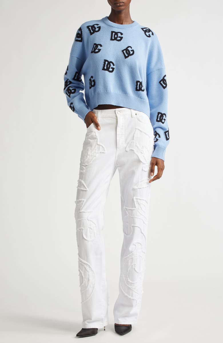 Dolce&Gabbana Logo Jacquard Virgin Wool Crewneck Sweater, Alternate, color, 