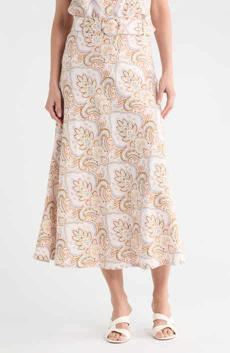 T Tahari Belted Linen Blend Maxi Skirt