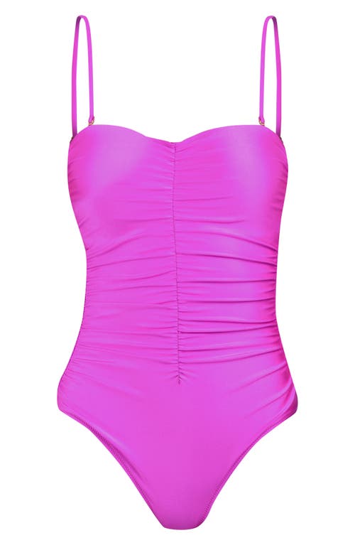 L Agence L'agence Aubrey Ruched Shimmer One-piece Swimsuit In Orchid