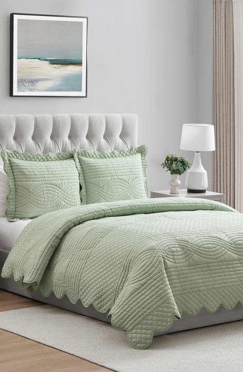 Vcny Home Scallop Microfiber Quilt Set In Green