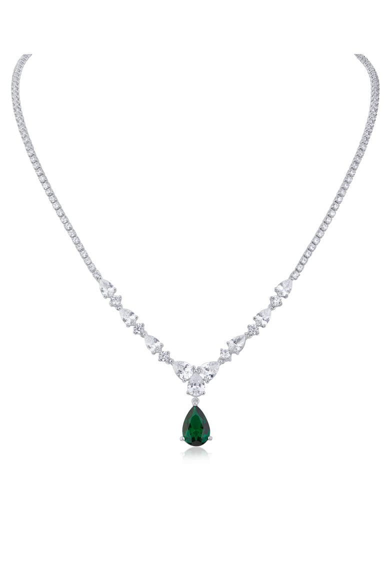 Cubic Zirconia Statement Necklace, Main, color, GREEN/ SILVER