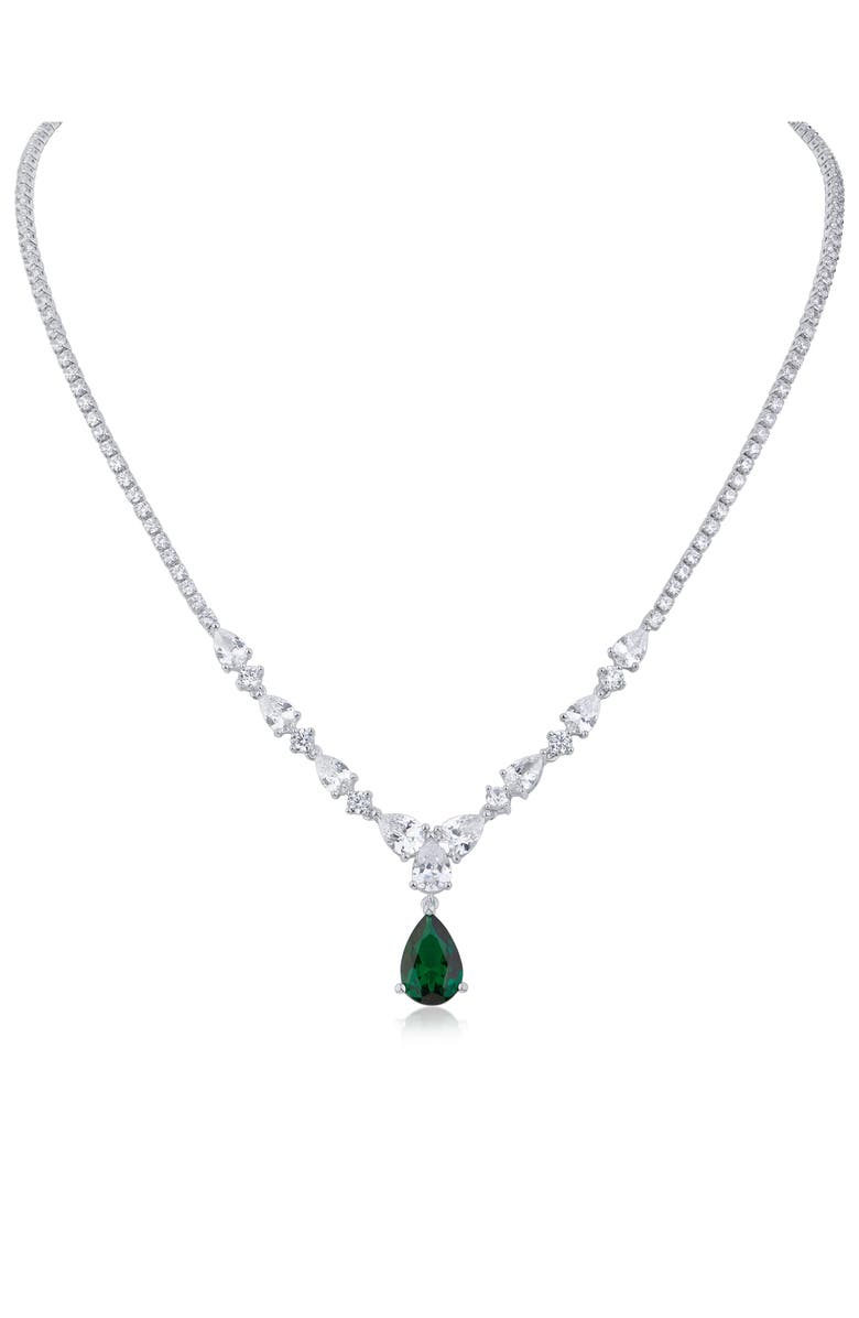 CZ by Kenneth Jay Lane Cubic Zirconia Statement Necklace, Main, color, Green/ Silver