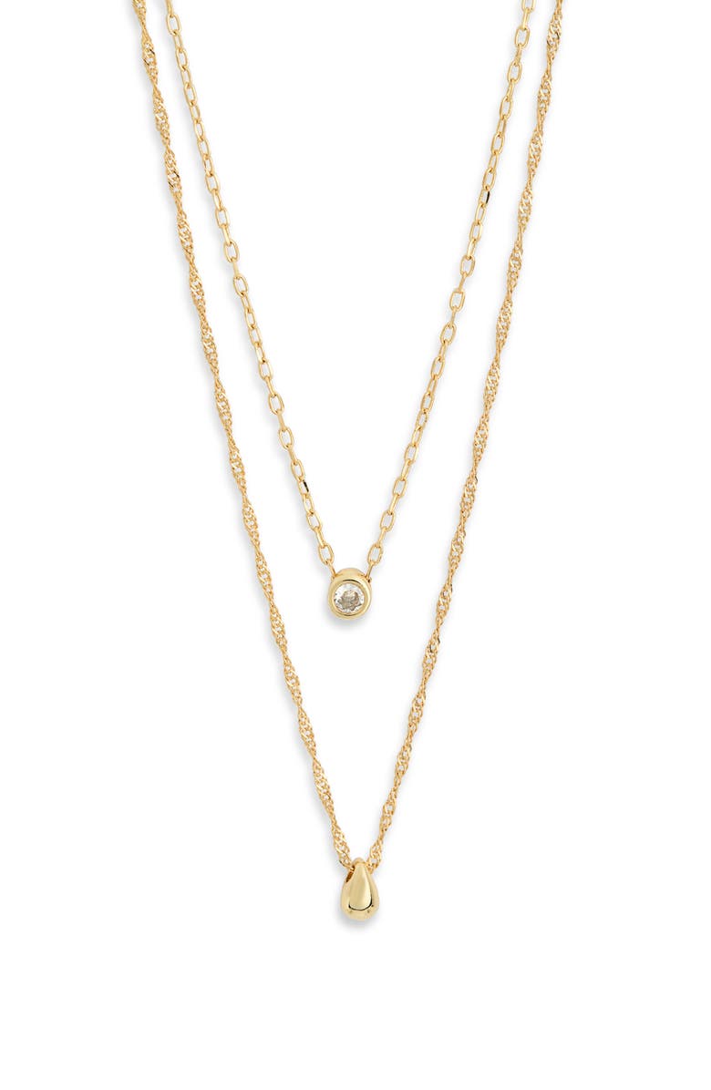 NORDSTROM RACK Cubic Zirconia & Bead Pendant Layered Necklace, Alternate, color, Clear- Gold