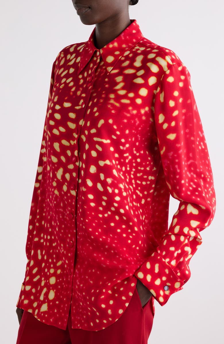 Dries Van Noten Celina Orchid Spot Snap-Up Shirt, Alternate, color, Red