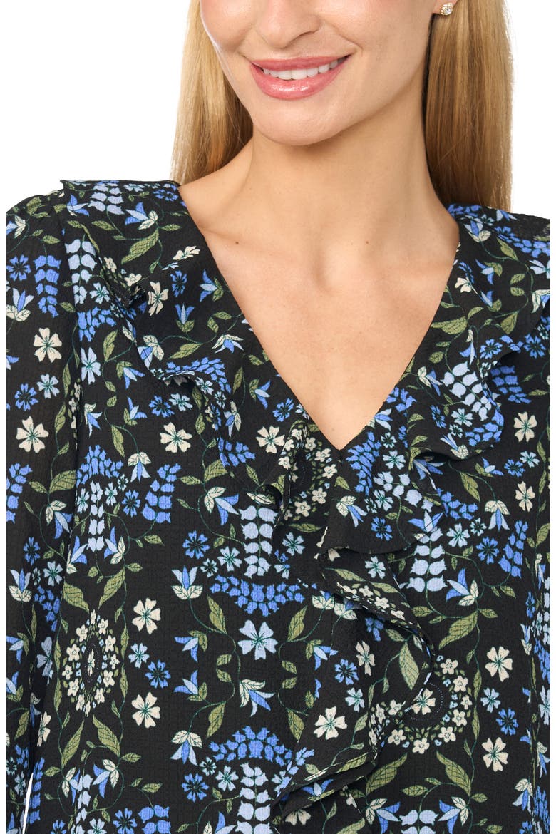 Ruffled V-Neck Crepe Top, Alternate, color, RICH BLACK