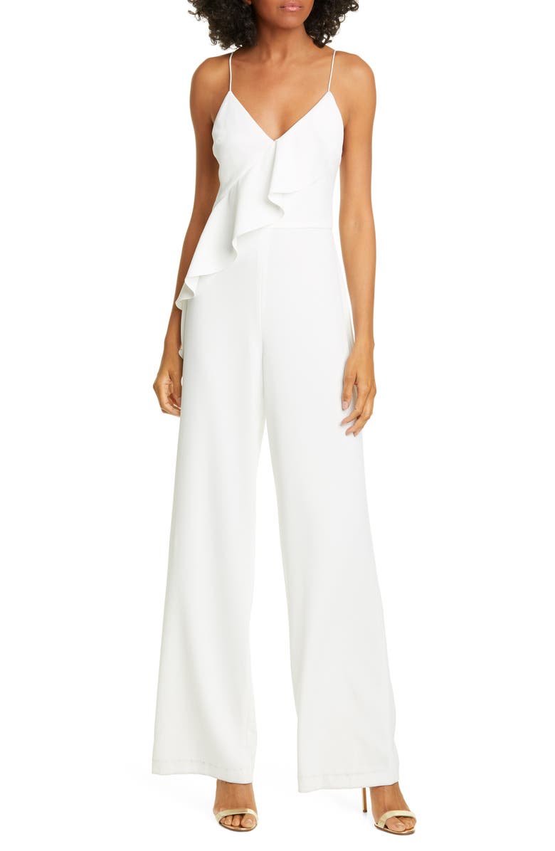 Alice + Olivia Keeva Ruffle Jumpsuit, Main, color, 