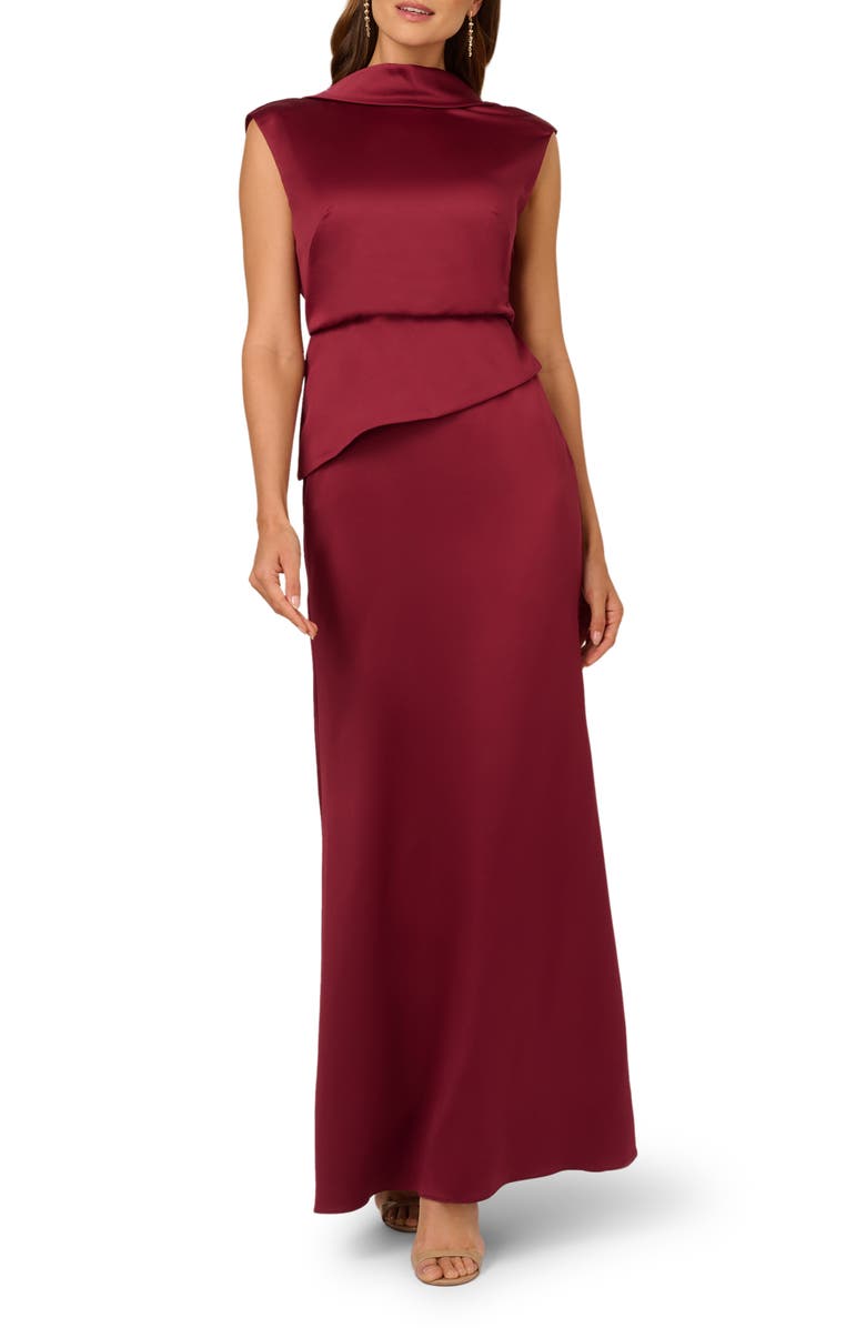 Adrianna Papell Popover Satin Crepe Gown, Main, color, Crimson Haze