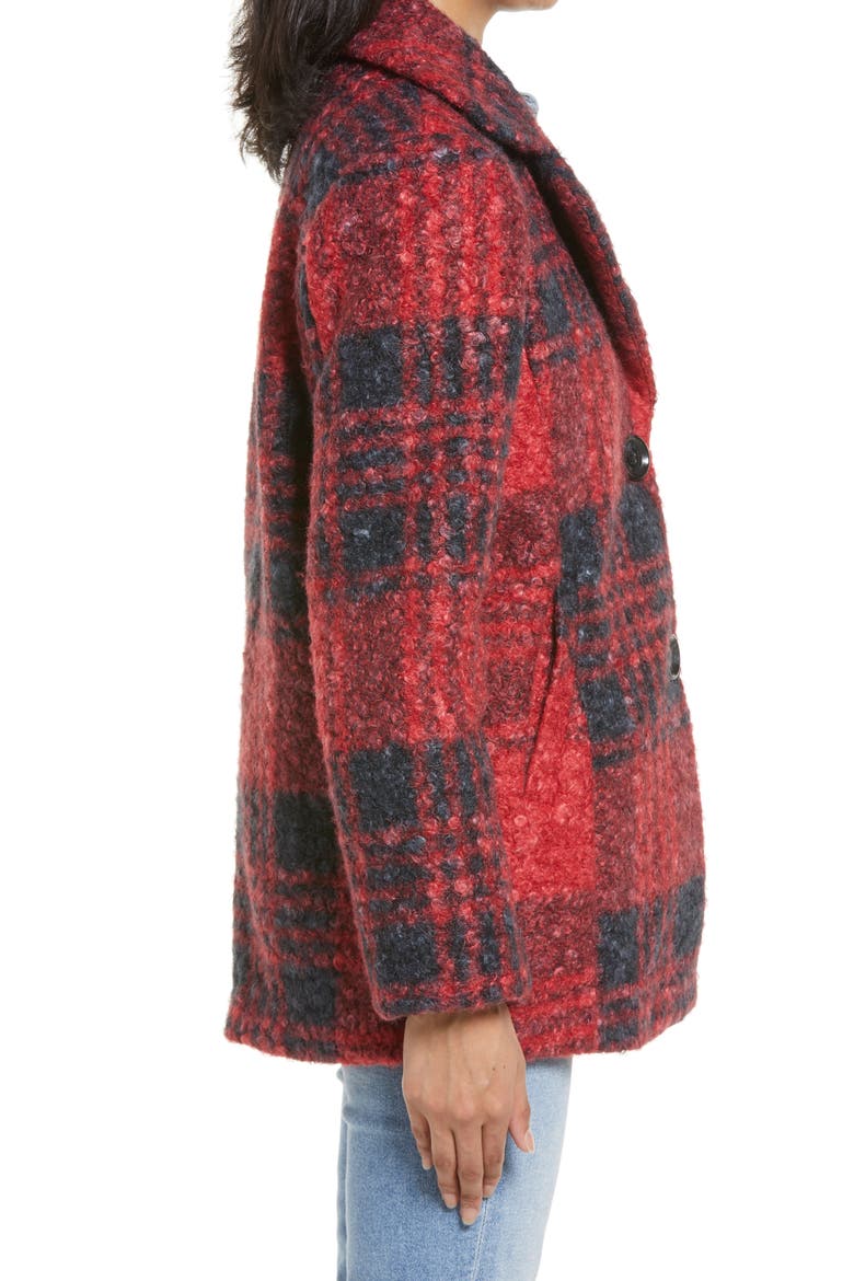 Plaid Teddy Coat, Alternate, color, RED/ CHARCOAL PLAID