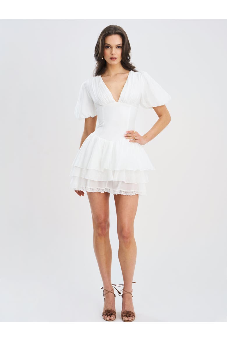 Caitlyn Bubble Sleeve Layered Mini Corset Dress, Alternate, color, White