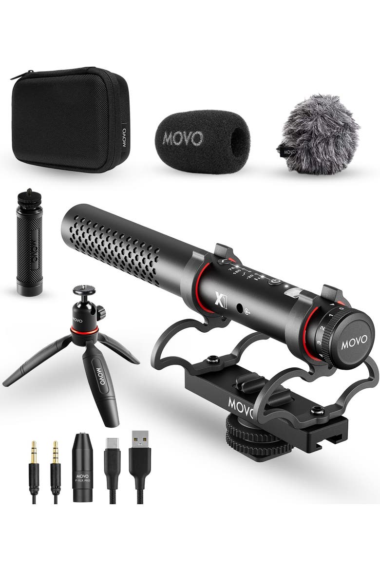 X1 Supercardioid Shotgun Microphone - 3.5mm/XLR/USB-C Camera Mic for DSLR, Smartphones, and Computers, Main, color, Black