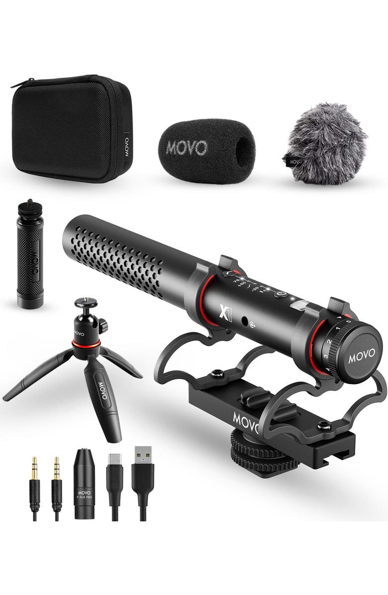 MOVO X1 Supercardioid Shotgun Microphone - 3.5mm/XLR/USB-C Camera Mic for DSLR, Smartphones, and Computers, Main, color, Black