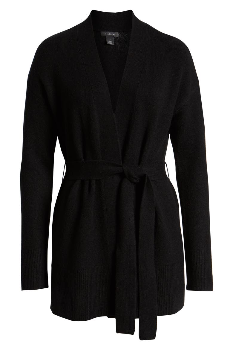 Tie Waist Cardigan, Alternate, color, BLACK