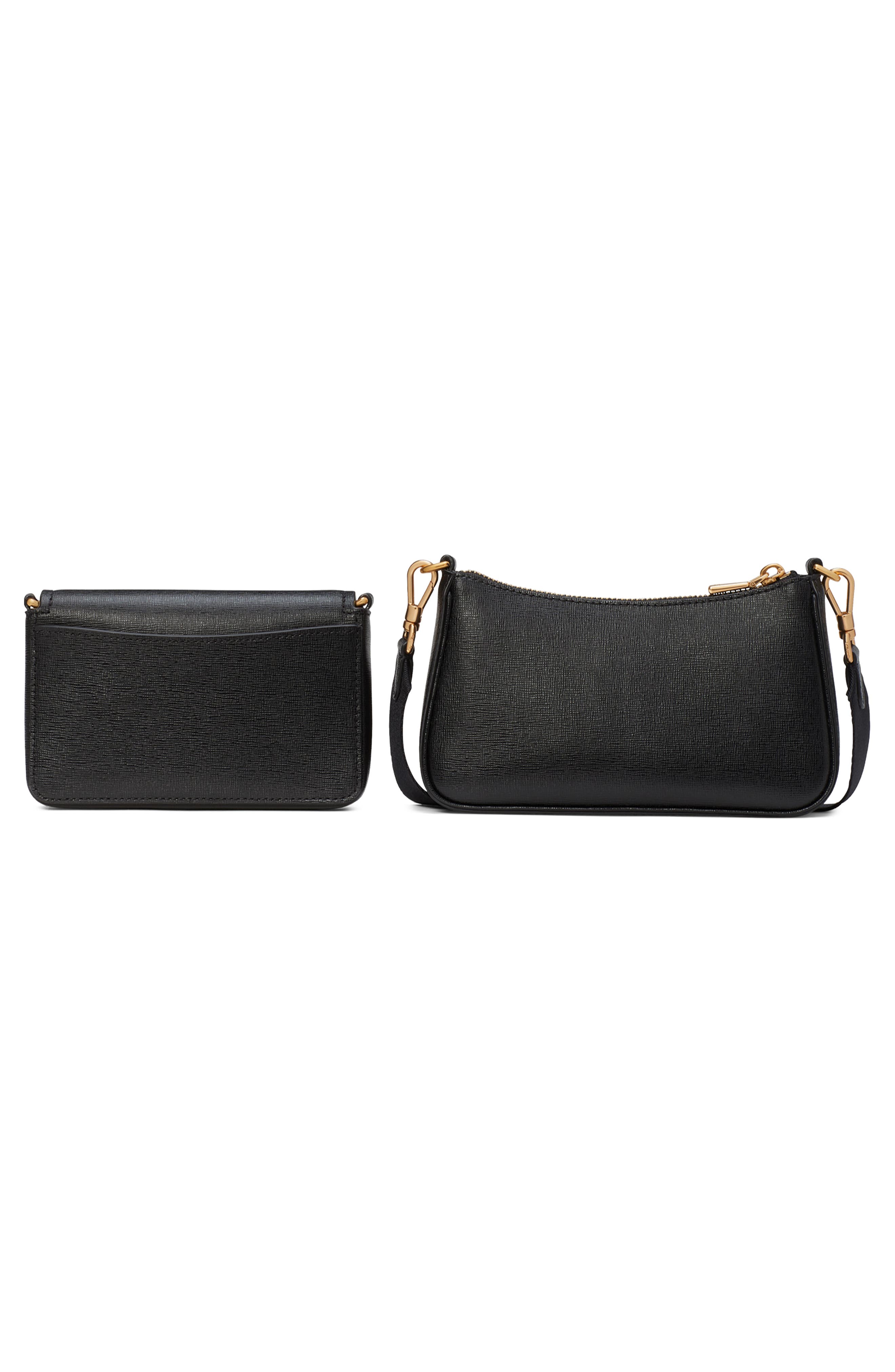 morgan double up saffiano leather crossbody bag, Alternate, color, BLACK