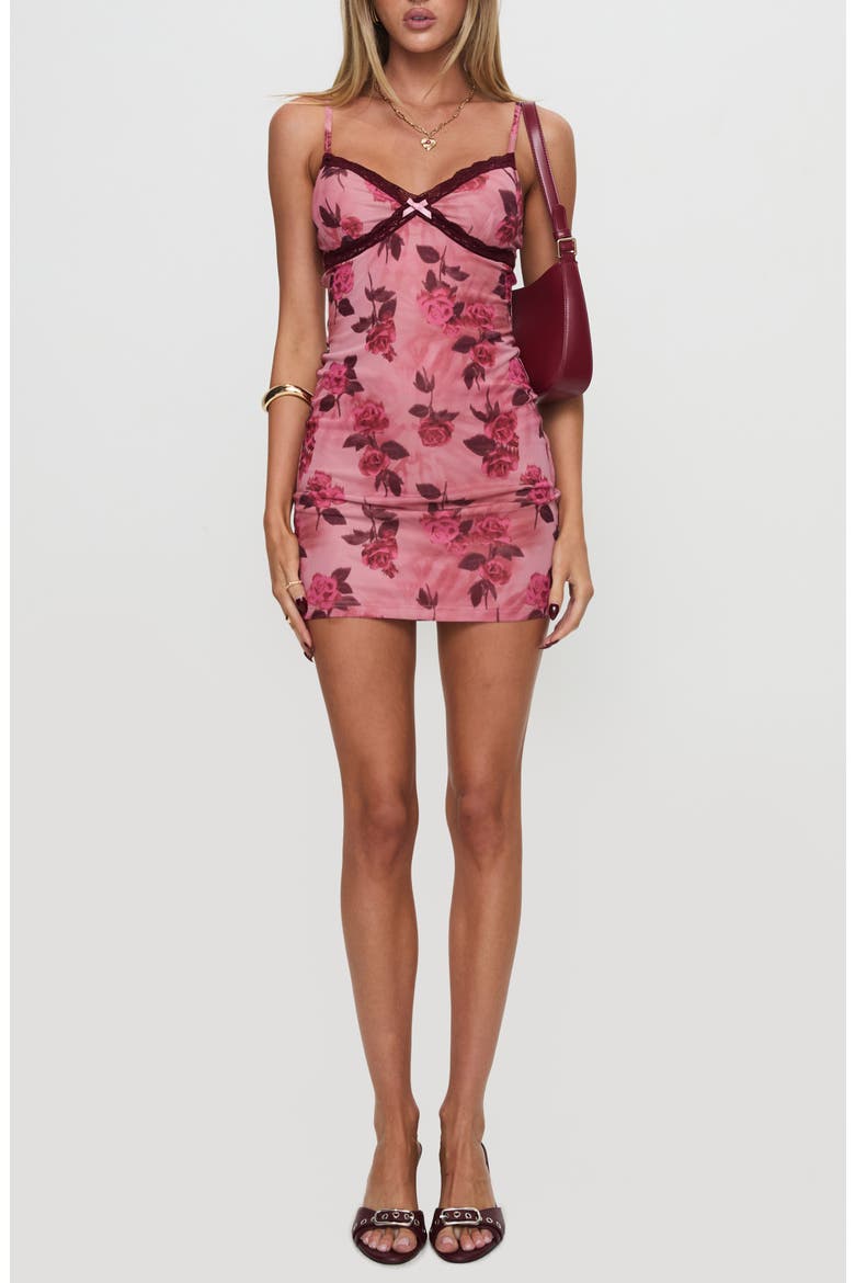 Claudelia Floral Lace Detail Minidress, Main, color, RED