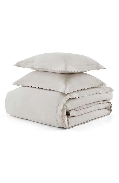 Signature Scallop Solid Pique Duvet Set