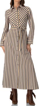 IVONNE Long Striped Shirt Dress