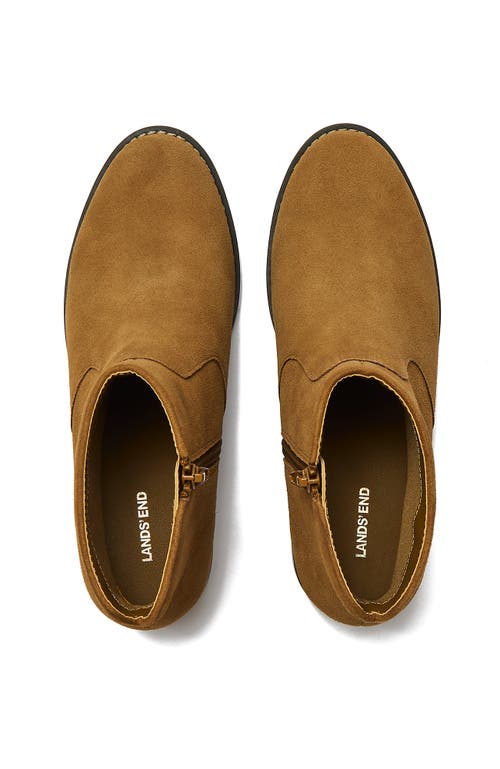 Lands' End Detailed Suede Zip Ankle Booties In Brown
