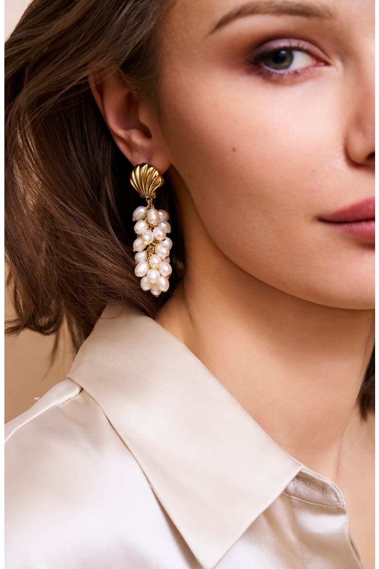 Shell & Faux Pearl Drop Earrings, Alternate, color, GOLD