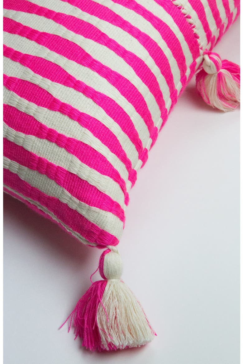 Antigua Neon Striped Handwoven Cotton Throw Pillow, Alternate, color, Neon Pink and Ivory