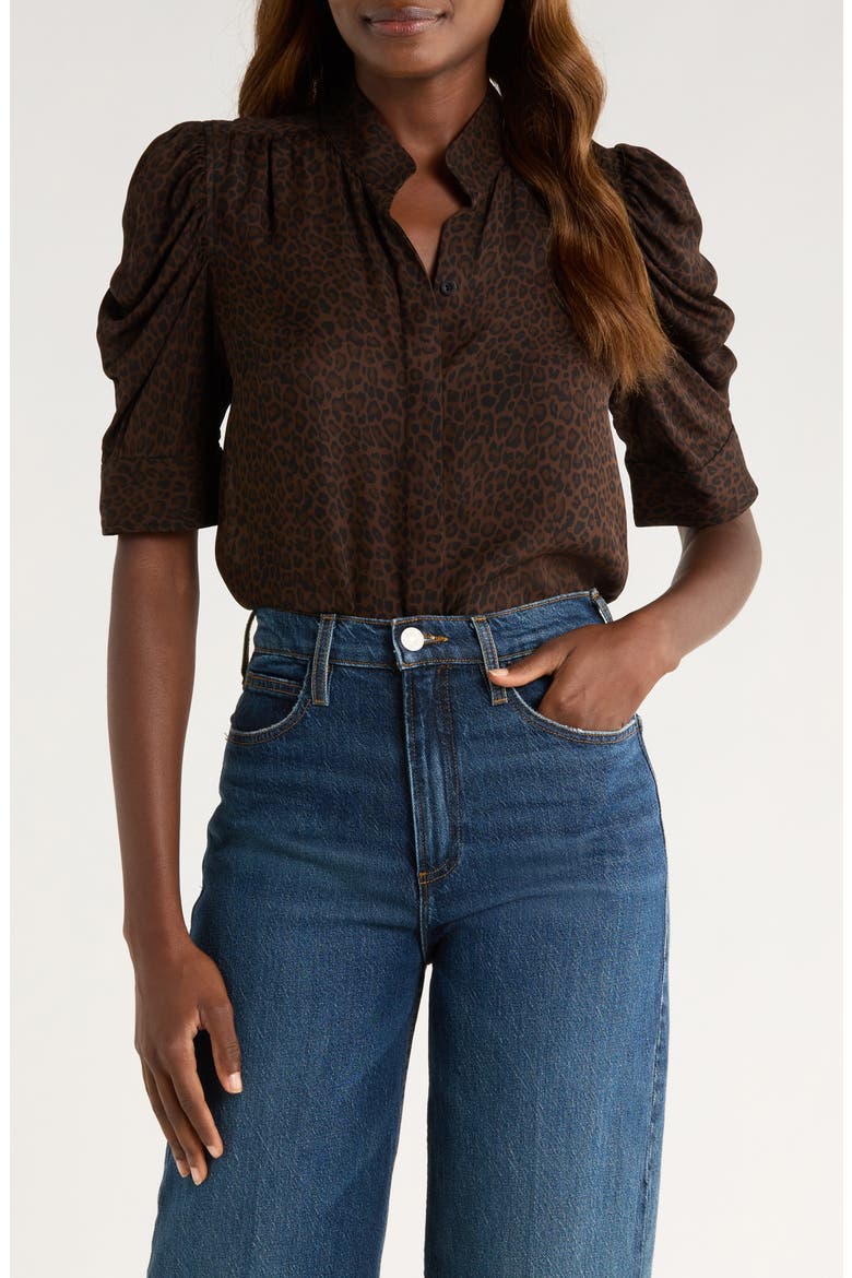 The Leopard Gillian Puff Sleeve Silk Top, Main, color, LEOPARD