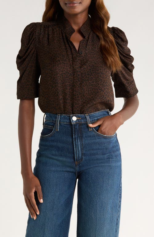 Frame The Leopard Gillian Puff Sleeve Silk Top In Brown