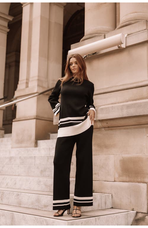 Petal And Pup Petal & Pup Lowell Stripe Wide Leg Rib Pants In Black