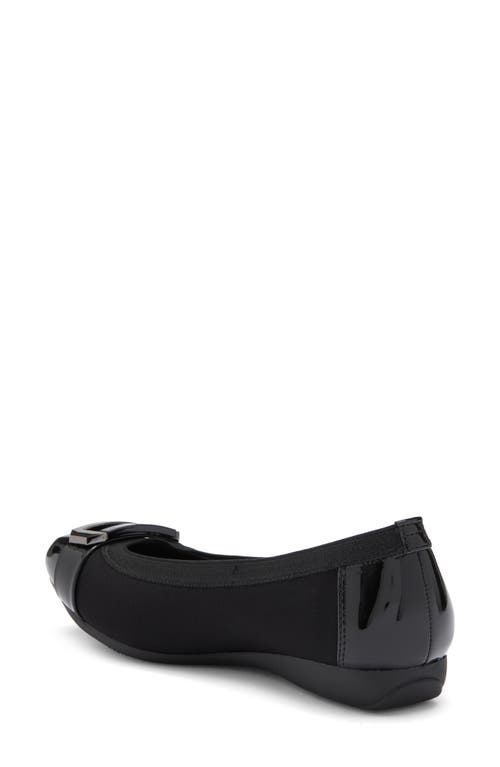 Anne Klein Ursula Ballet Flat In Black Matte Stretch