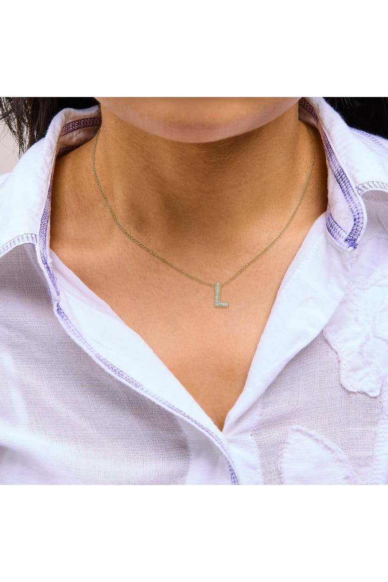 Yellow Gold Vermeil Diamond Accent "A-Z" Initial Bubble Pendant Necklace, Alternate, color, L