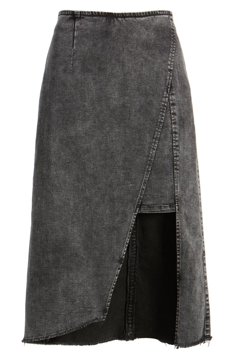 Wash Lab Denim Asymmetric Denim Midi Skirt, Alternate, color, Soft Black