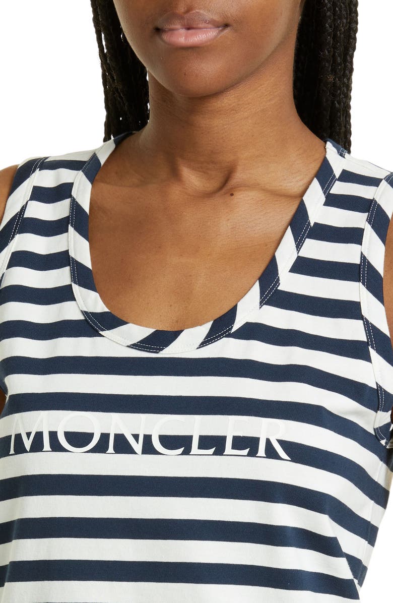 Moncler Stripe Logo Cotton Rib Tank Top, Alternate, color, 