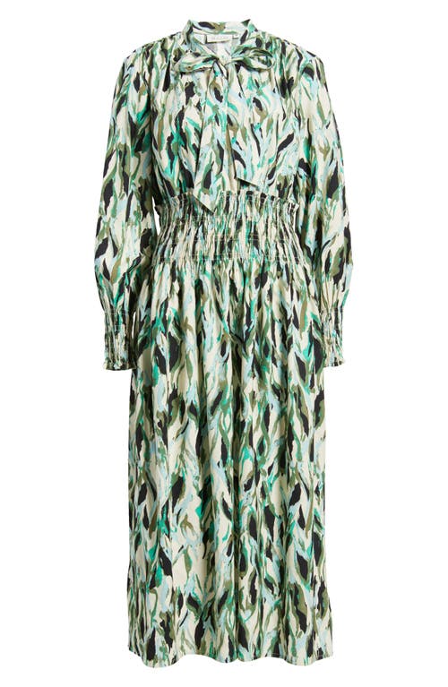 Masai Copenhagen Nomina Abstract Print Long Sleeve Dress In Dark Lichen Green