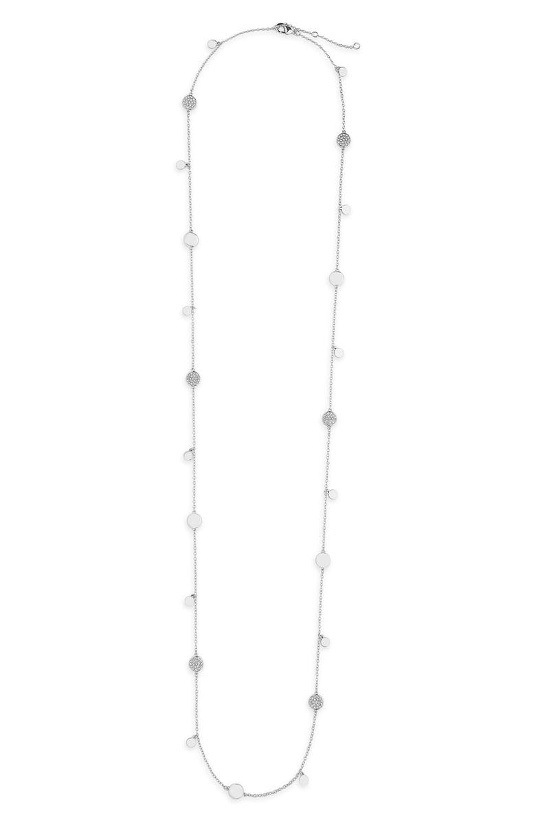 Sterling Forever Delicate Cubic Zirconia Disc Station Necklace, Alternate, color, Silver