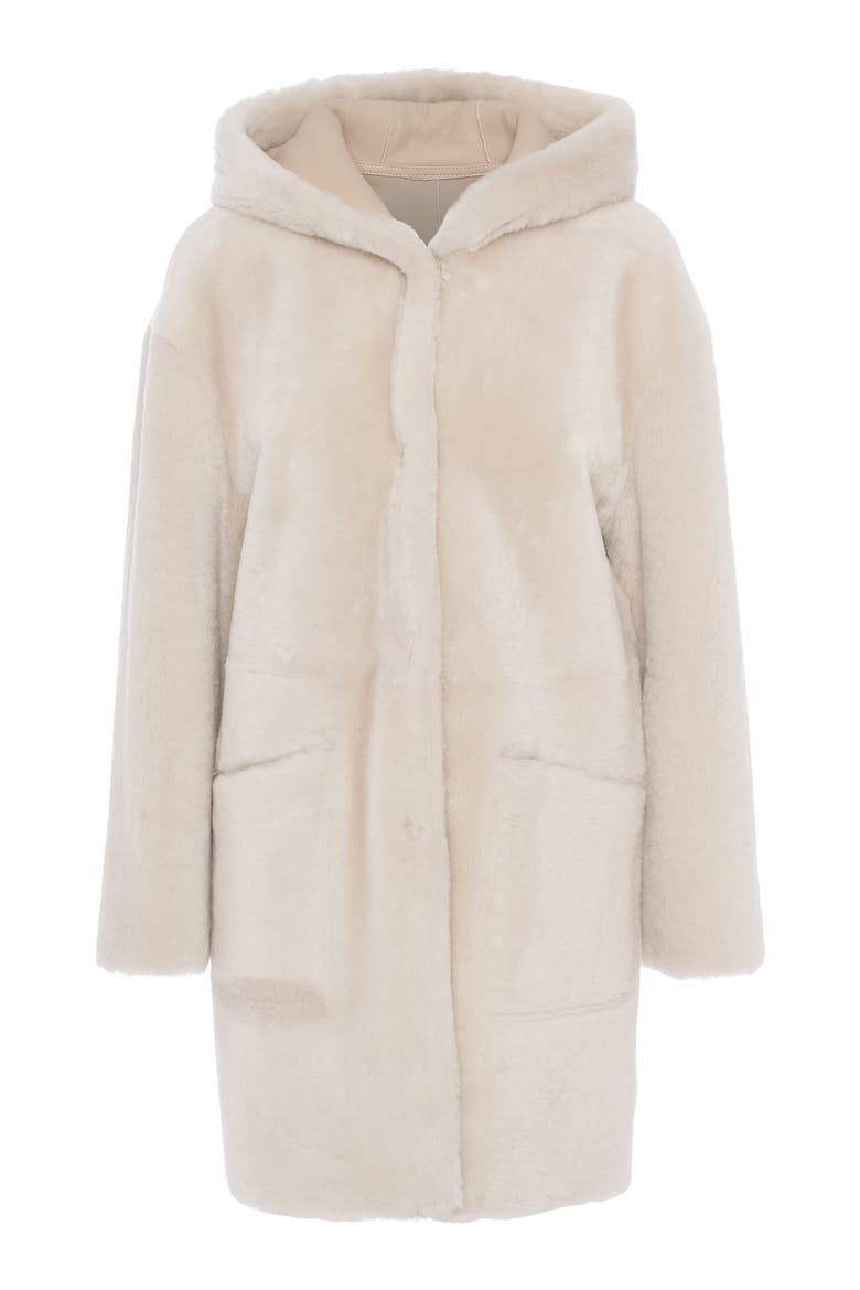 Merino Genuine Shearling Hooded Jacket, Alternate, color, CREAM