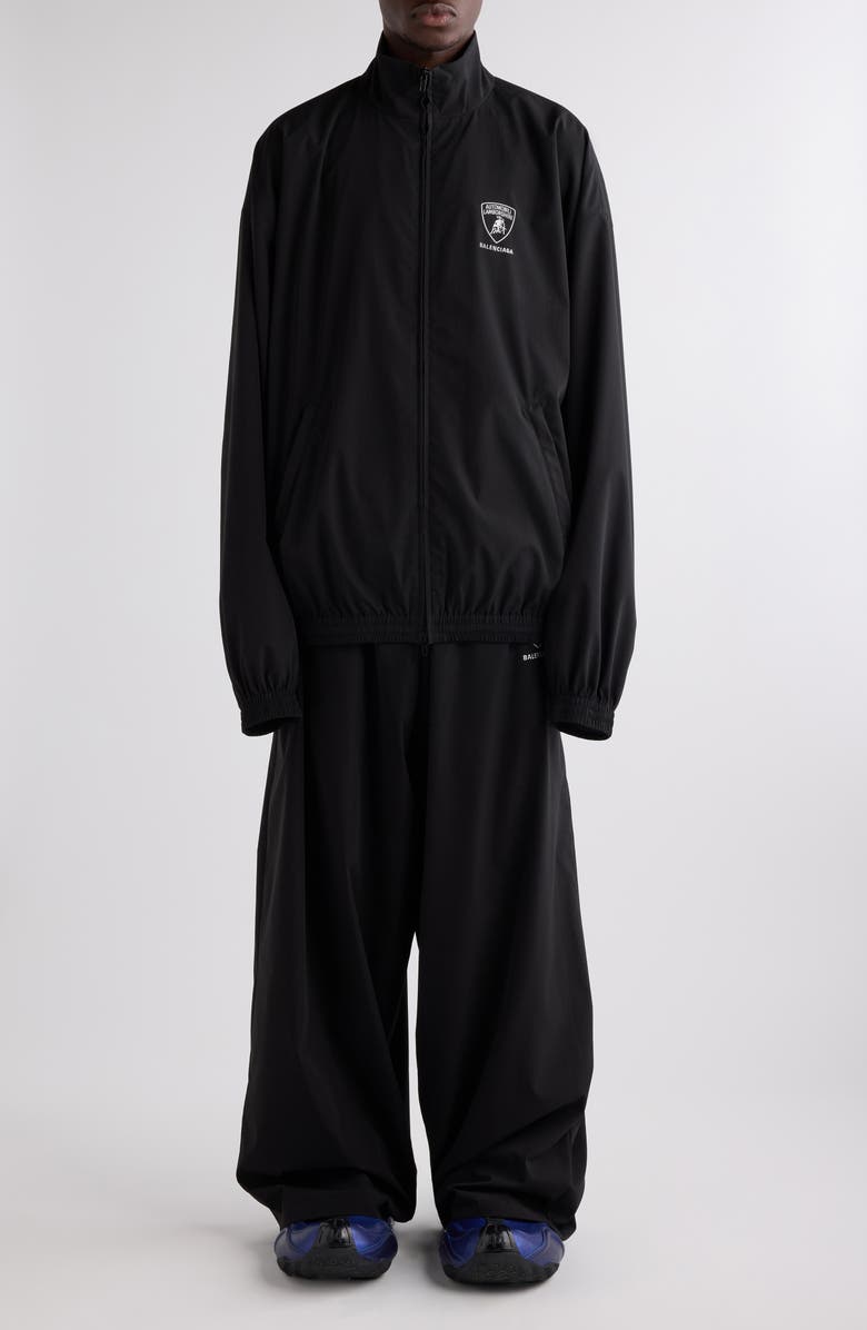 Balenciaga x Automobili Lamborghini Logo Embroidered Track Jacket, Alternate, color, 1000 Black