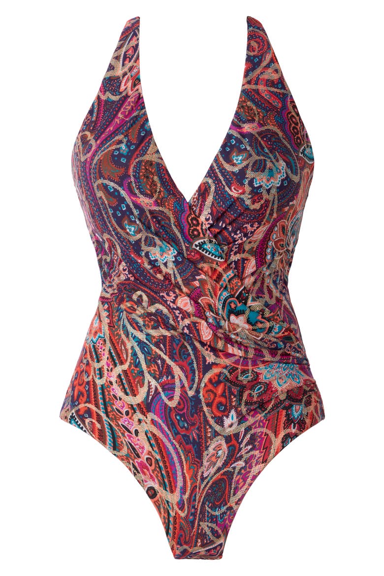 Dynasty Wrapsody Halter One-Piece Swimsuit, Alternate, color, PURPLE MULTI