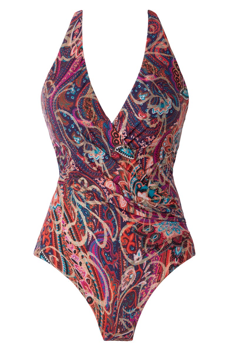 Miraclesuit<sup>®</sup> Dynasty Wrapsody Halter One-Piece Swimsuit, Alternate, color, Purple Multi