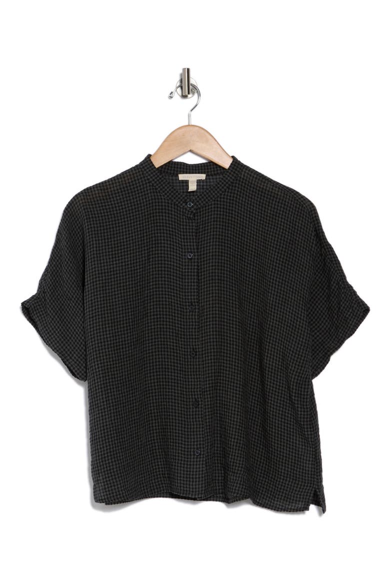 Mandarin Collar Short Sleeve Top, Alternate, color, BLACK