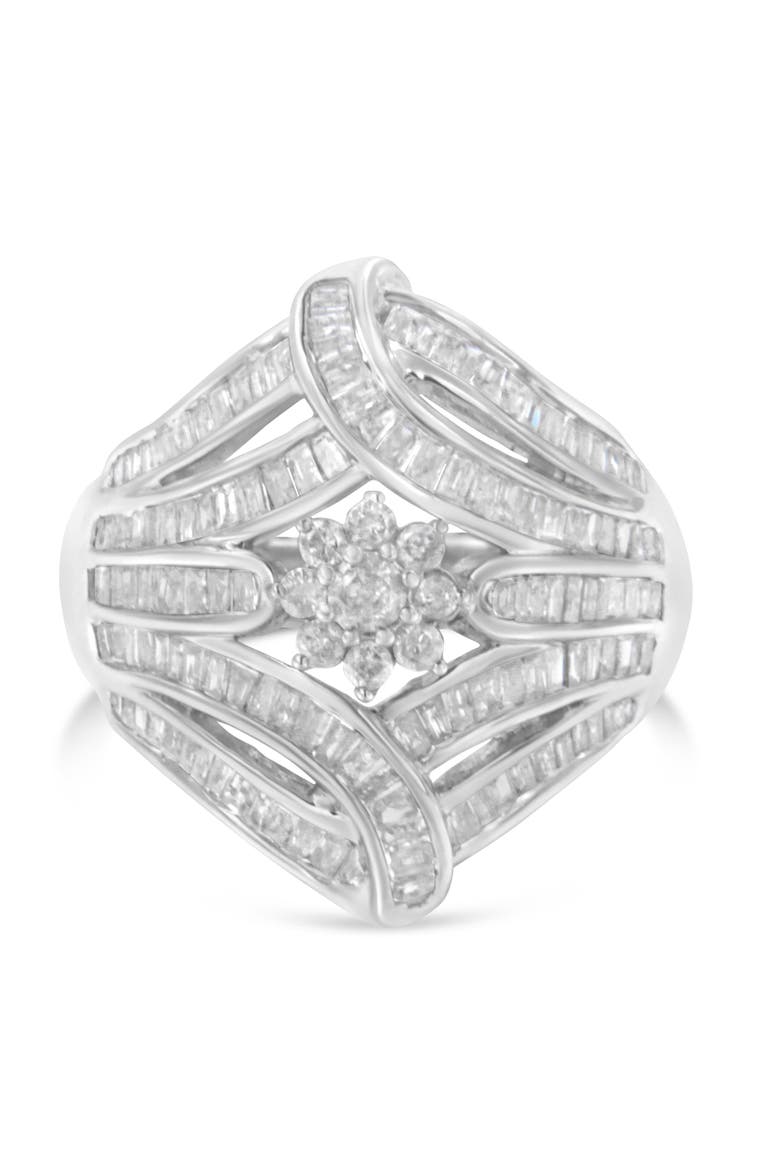 Silver 1-1/8 Cttw Diamond 'Flower & Fern' Cluster Cocktail Ring, Alternate, color, Silver